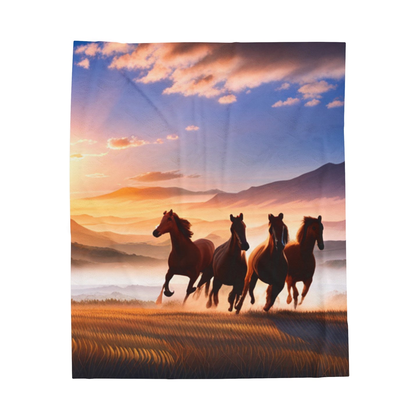 Running Horses Velveteen Plush Blanket