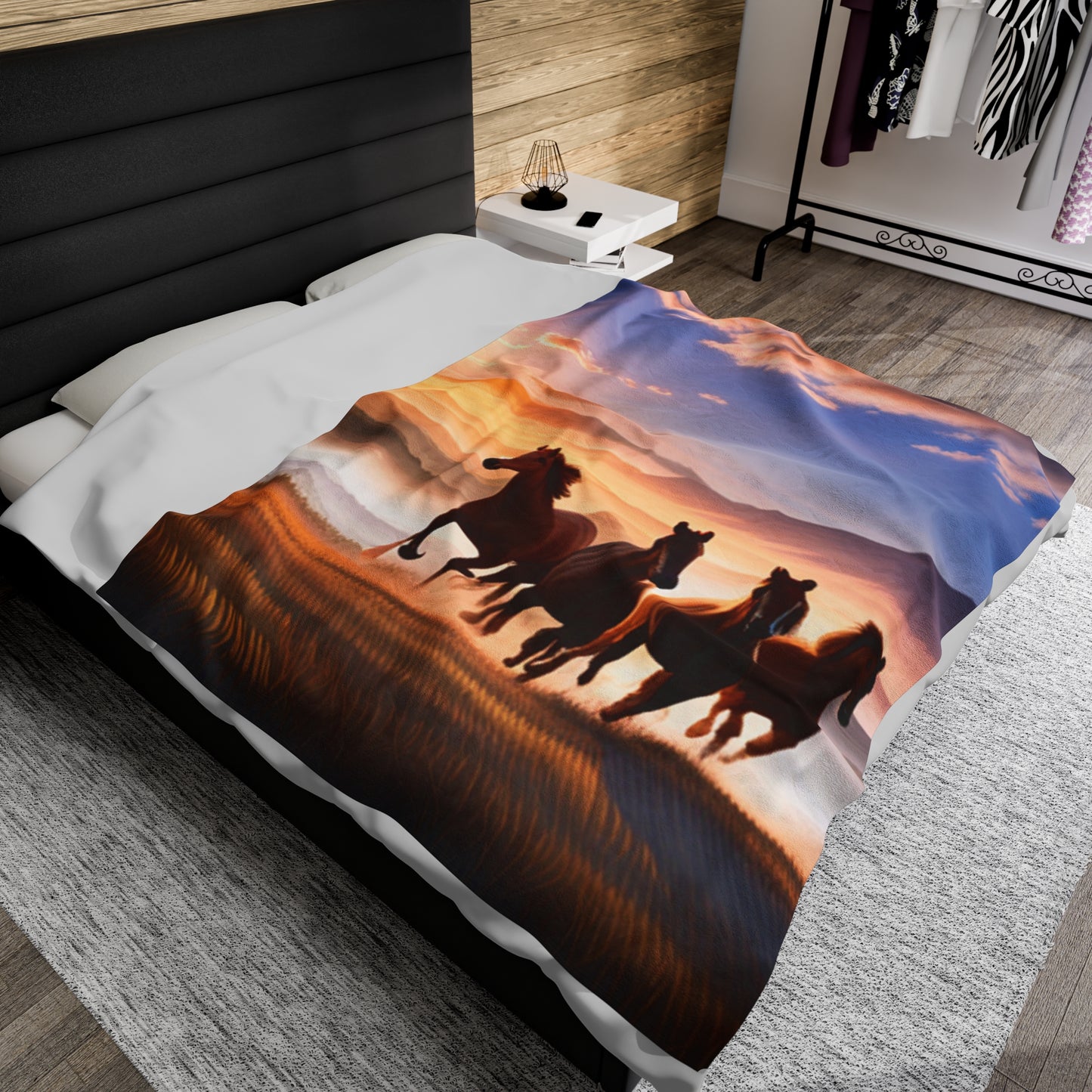 Running Horses Velveteen Plush Blanket