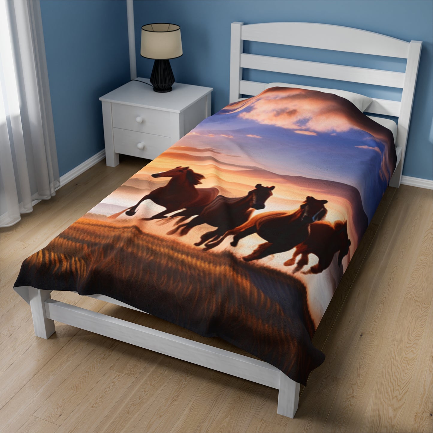 Running Horses Velveteen Plush Blanket