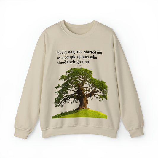 This funny and yet inspiring shirt features the quote: Every oak tree started out as a couple of nuts who stood their ground.