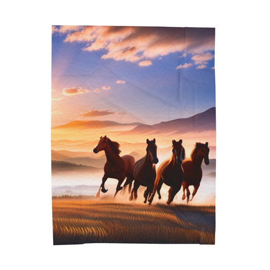 Running Horses Velveteen Plush Blanket