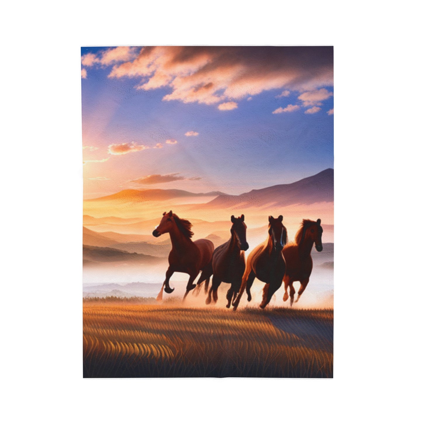 Running Horses Velveteen Plush Blanket